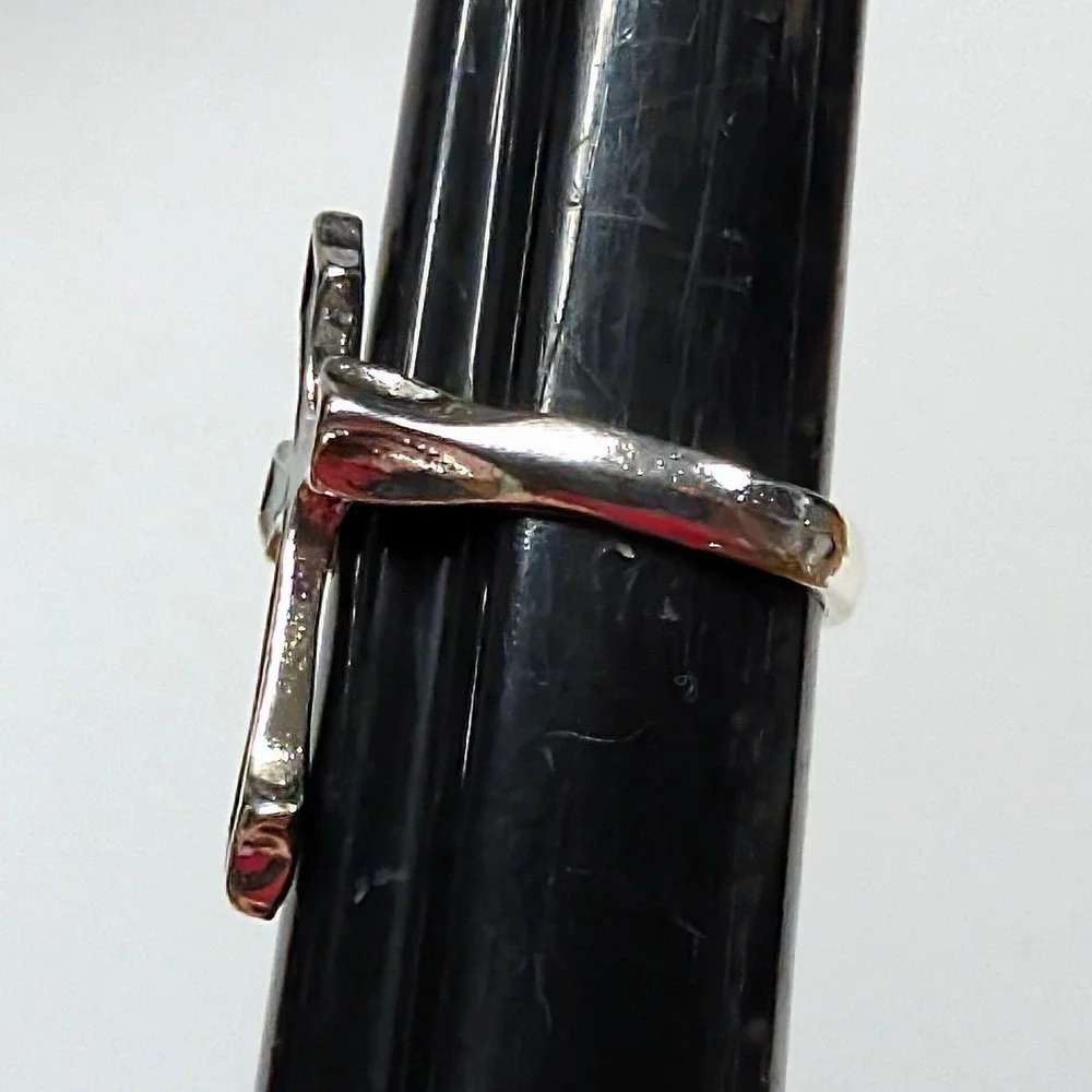 New Cross Ring Big PLus Size‎ 9 Silver Tone Black Enamel Gothic Enamel Statement